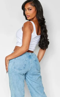 Shape White Cotton Sleeveless Crop Top