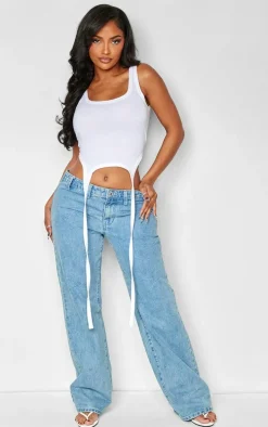 Shape White Cotton Sleeveless Crop Top