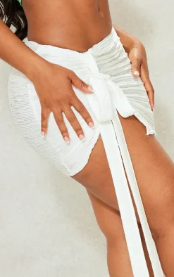 Shape White Crinkle Ruched Tie Detail Mini Skirt