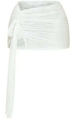 Shape White Crinkle Ruched Tie Detail Mini Skirt