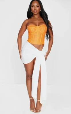 Shape White Crinkle Tie Mini Skirt