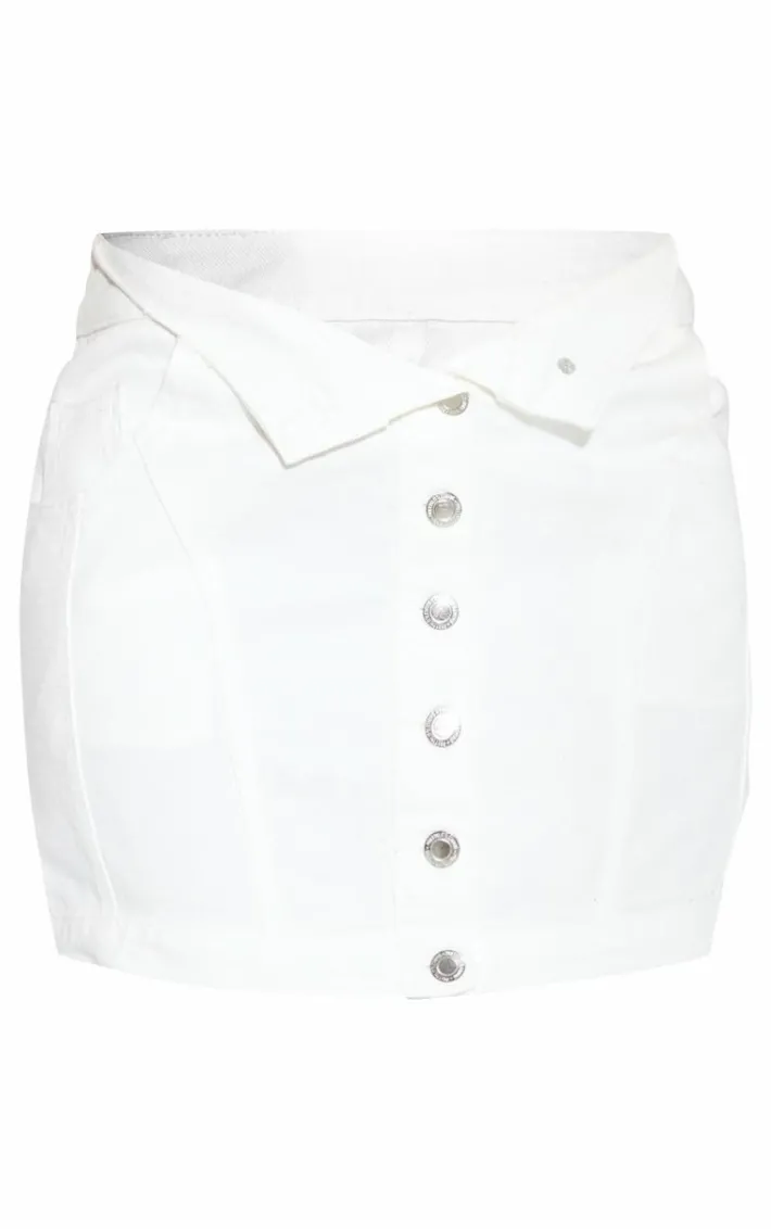 Shape White Denim Foldover Waist Mini Skirt