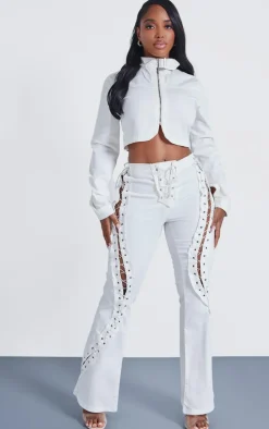 Shape White Denim Lace Up Detail Flare Jeans