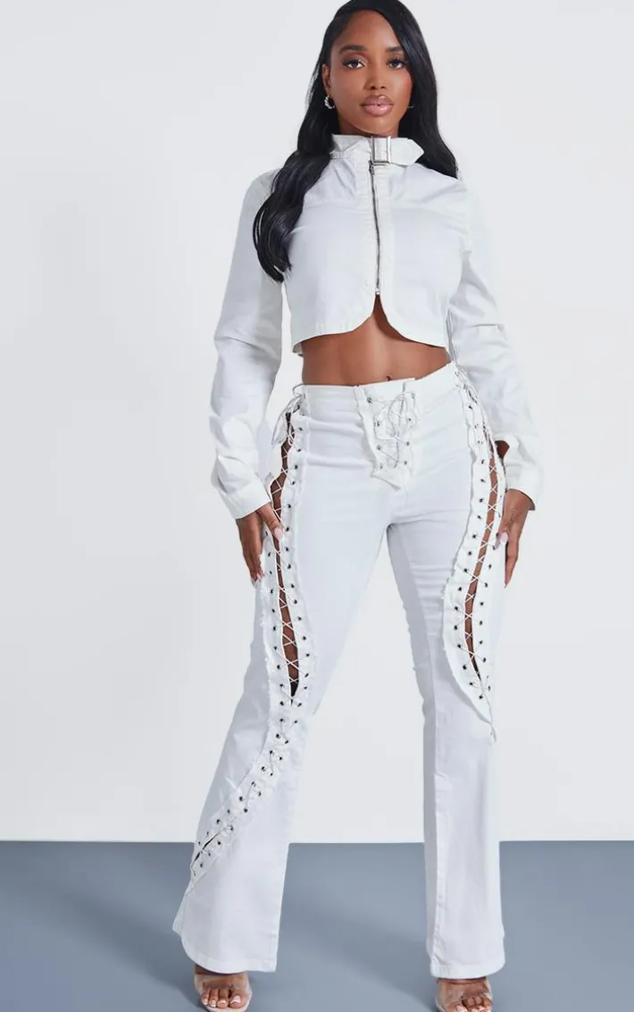 Shape White Denim Lace Up Detail Flare Jeans