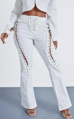 Shape White Denim Lace Up Detail Flare Jeans