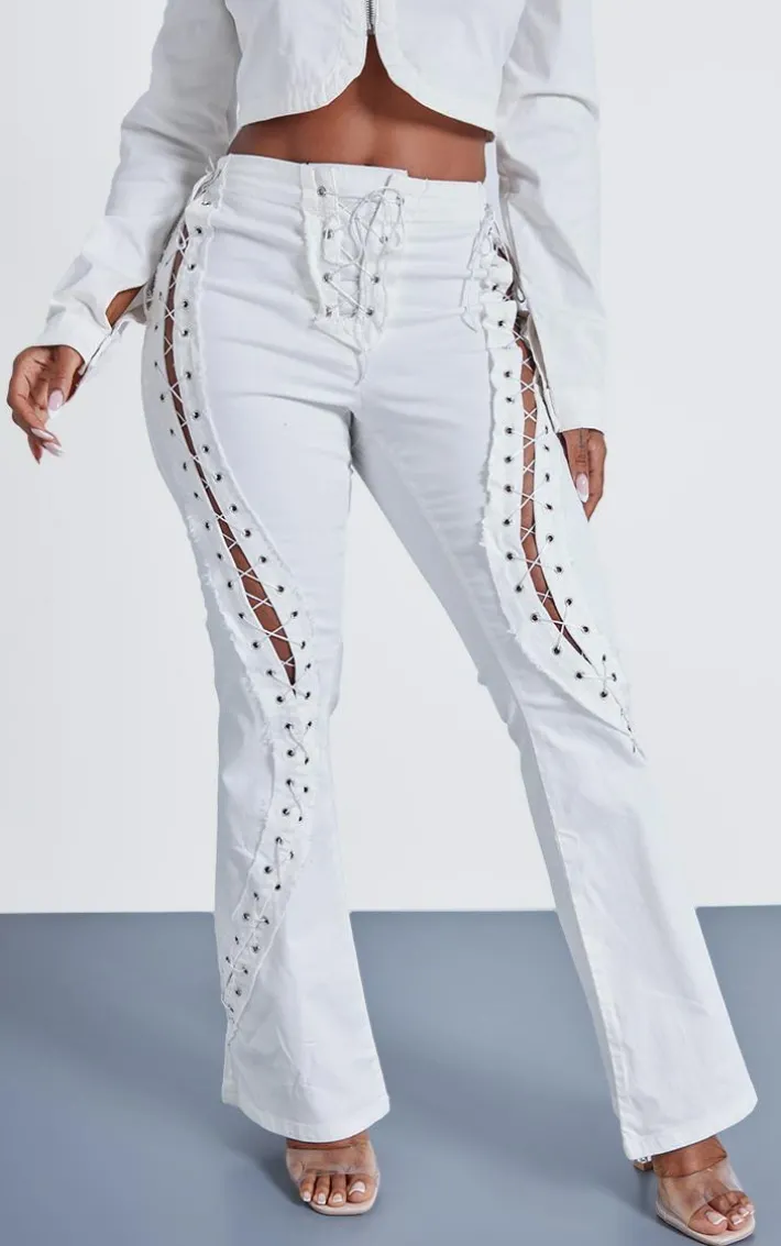 Shape White Denim Lace Up Detail Flare Jeans