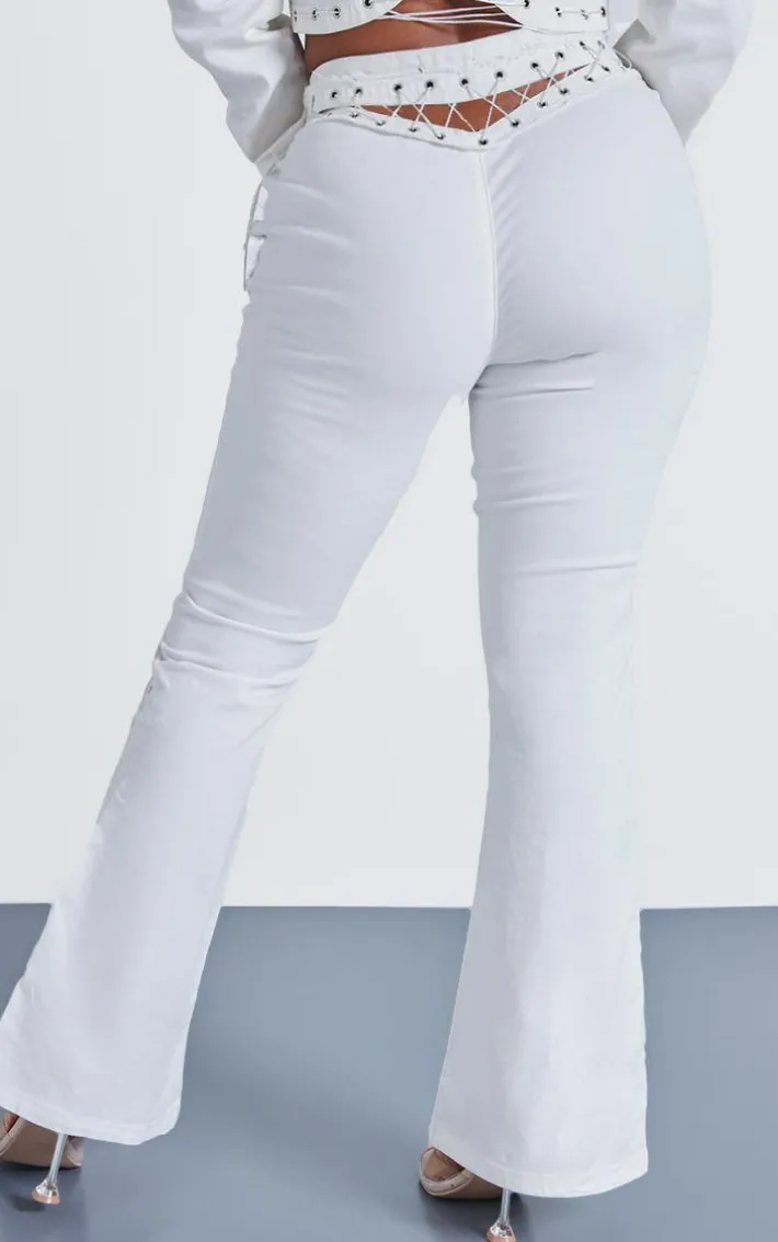 Shape White Denim Lace Up Detail Flare Jeans