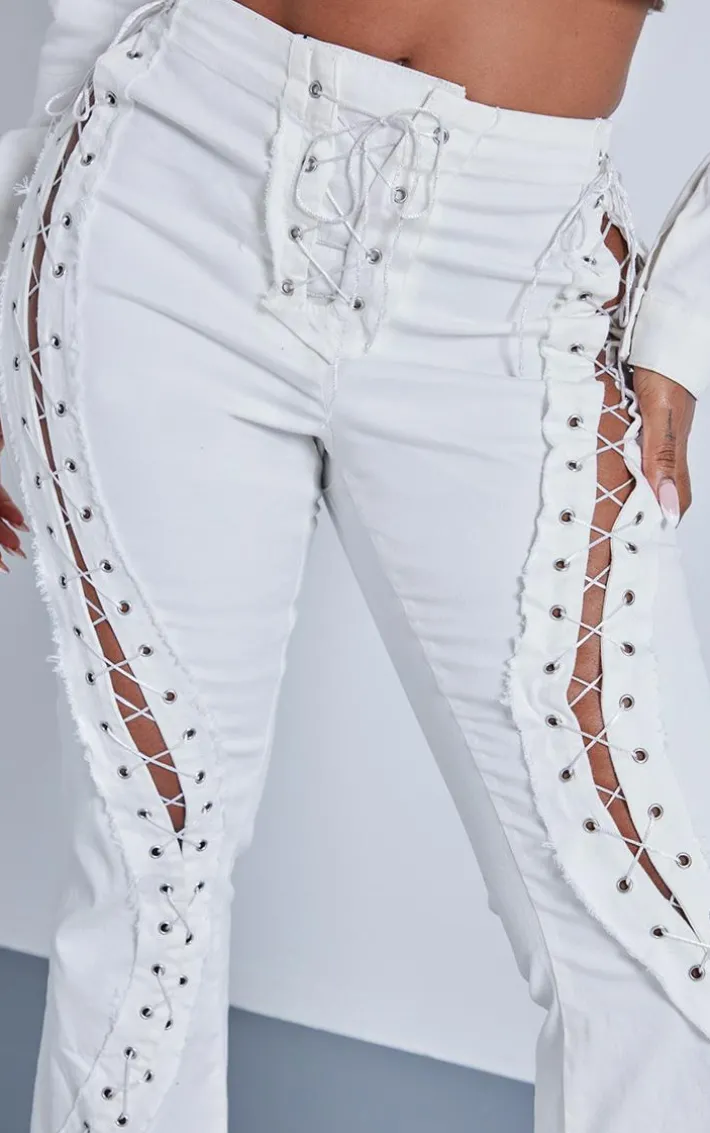 Shape White Denim Lace Up Detail Flare Jeans