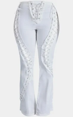 Shape White Denim Lace Up Detail Flare Jeans