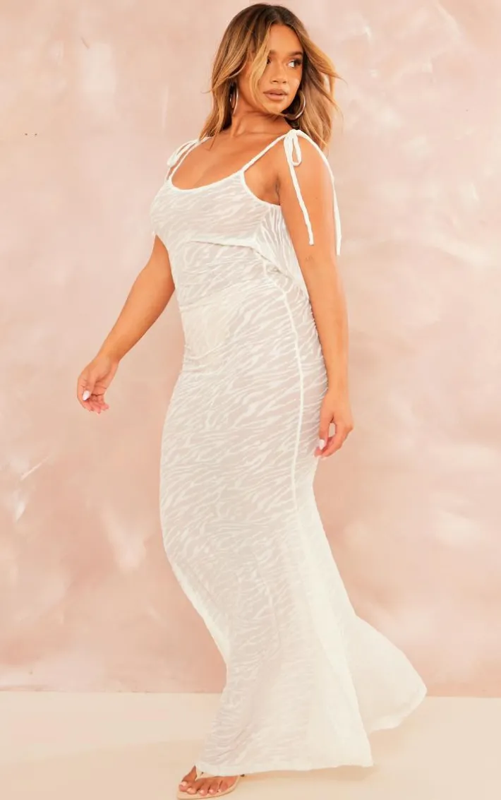 Shape White Devore Tie Detail Maxi Dress