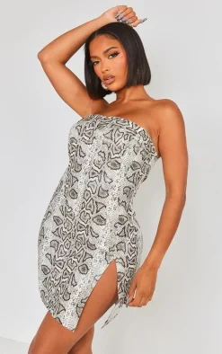Shape White Faux Leather Snake Print Bandeau Mini Dress