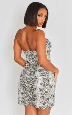 Shape White Faux Leather Snake Print Bandeau Mini Dress