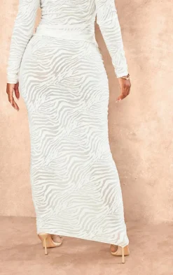 Shape White Flocked Mesh Maxi Skirt