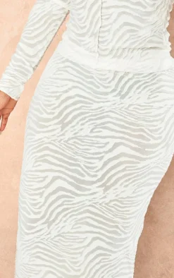 Shape White Flocked Mesh Maxi Skirt
