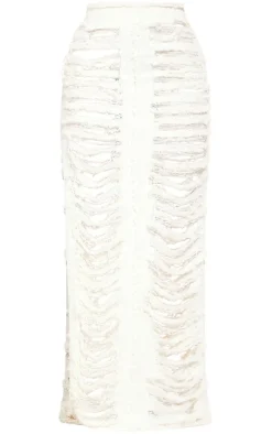 Shape White Frayed Denim Maxi Skirt