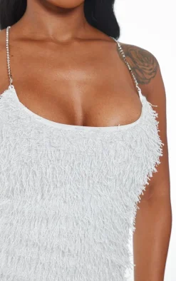 Shape White Glitter Textured Diamante Strap Bodycon Dress