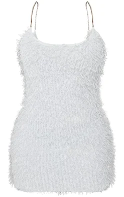 Shape White Glitter Textured Diamante Strap Bodycon Dress