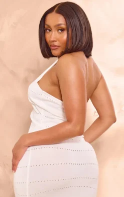 Shape White Knit Hook And Eye Halterneck Plunge Top