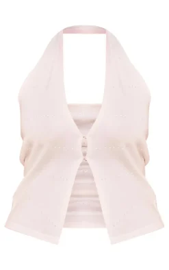 Shape White Knit Hook And Eye Halterneck Plunge Top