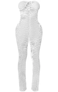 Shape White Lace Bandeau Seam Detail Jumpsuit