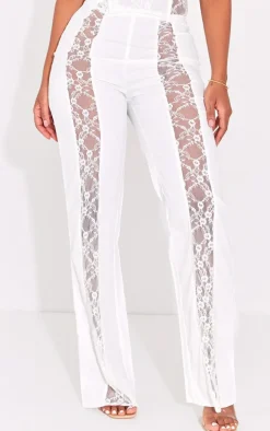 Shape White Lace Insert Woven Straight Leg Pants