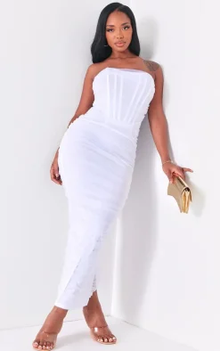 Shape White Mesh Corset Bandeau Maxi Dress