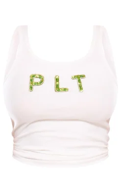 Shape White Plt Sequin Embellished Vest Top