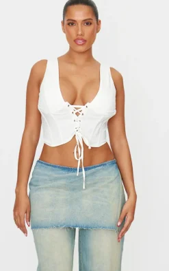 Shape White Plunge Front Lace Up Corset Top