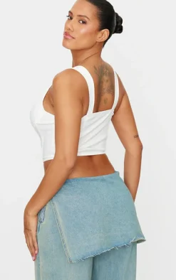 Shape White Plunge Front Lace Up Corset Top