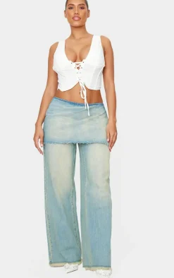 Shape White Plunge Front Lace Up Corset Top