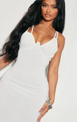 Shape White Rib Boning Detail Halterneck Maxi Dress