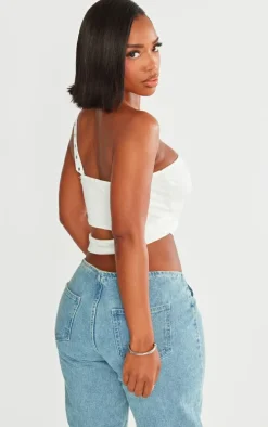 Shape White Rib Cut Out Studded Strap Crop Top