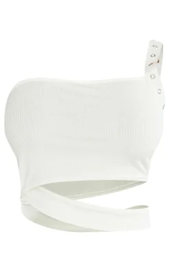 Shape White Rib Cut Out Studded Strap Crop Top