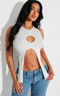 Shape White Ribbed Cut Out Detail Crop Top