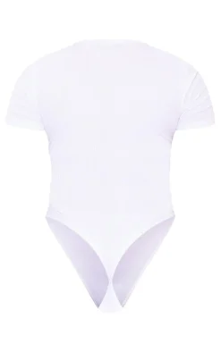 Shape White Ribbed Plunge Short Sleeve Bodysuit