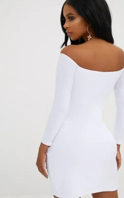 Shape White Ruched Bardot Bodycon Dress