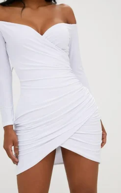 Shape White Ruched Bardot Bodycon Dress