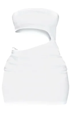 Shape White Satin Cut Out Bandeau Bodycon Dress