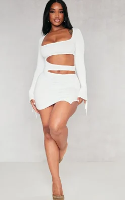 Shape White Sculpted Square Neck Cut Out Mini Dress