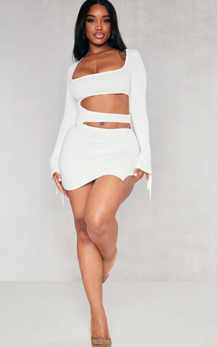 Shape White Sculpted Square Neck Cut Out Mini Dress