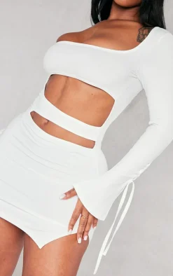 Shape White Sculpted Square Neck Cut Out Mini Dress