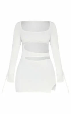 Shape White Sculpted Square Neck Cut Out Mini Dress