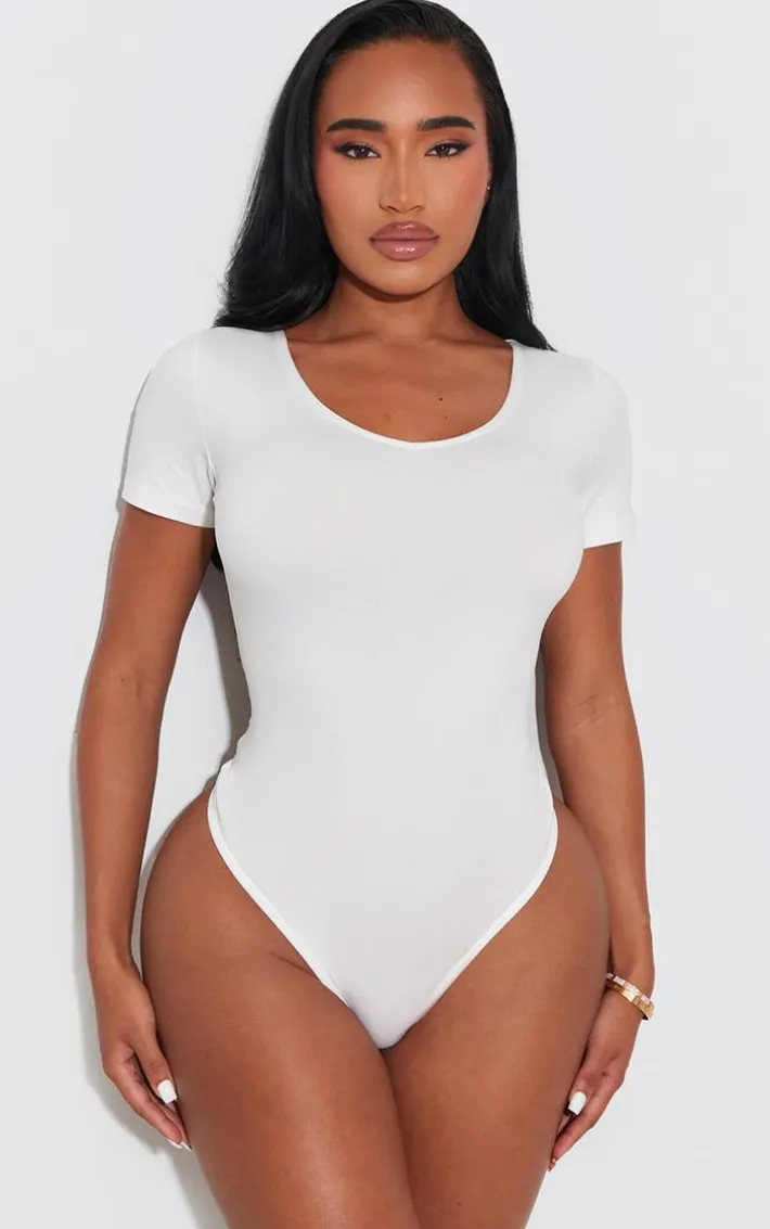 Shape White Sculpted V Neck Short Sleeve Bodysuit
