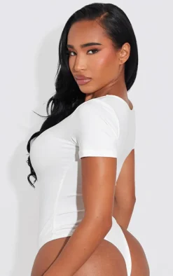 Shape White Sculpted V Neck Short Sleeve Bodysuit