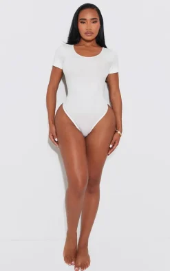 Shape White Sculpted V Neck Short Sleeve Bodysuit