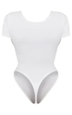 Shape White Sculpted V Neck Short Sleeve Bodysuit