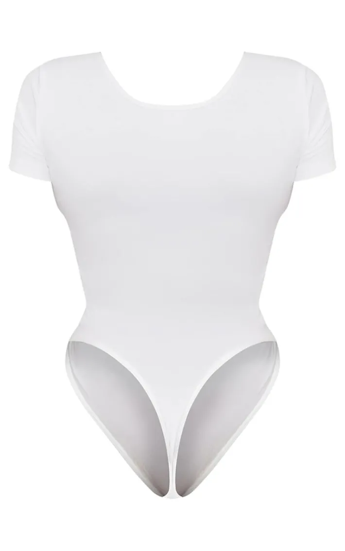 Shape White Sculpted V Neck Short Sleeve Bodysuit