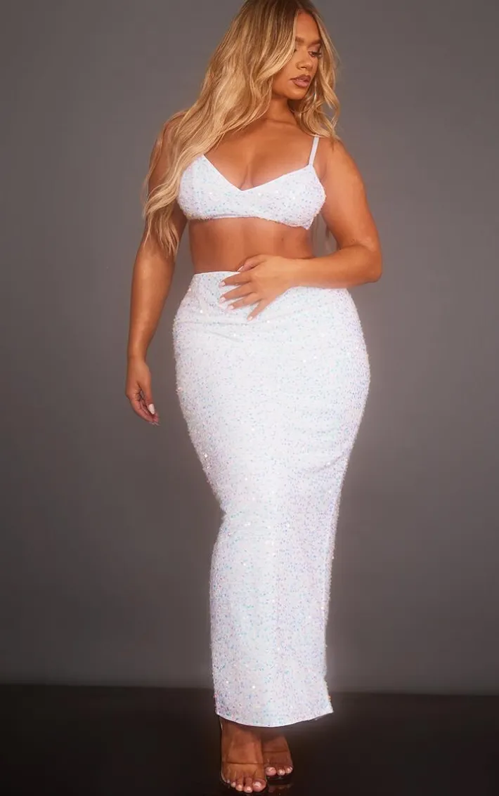 Shape White Sequin Maxi Skirt