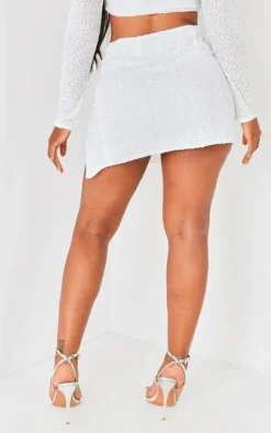 Shape White Sequin Ruched Side Low Rise Micro Mini Skirt
