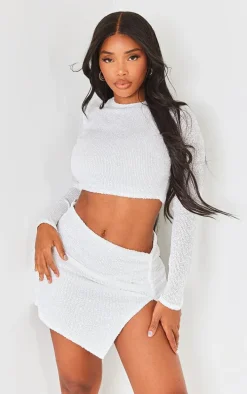 Shape White Sequin Ruched Side Low Rise Micro Mini Skirt